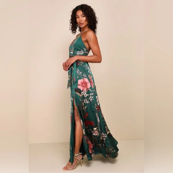 Lulu's Emerald Floral Maxi Dress - Picture 3 of 5
